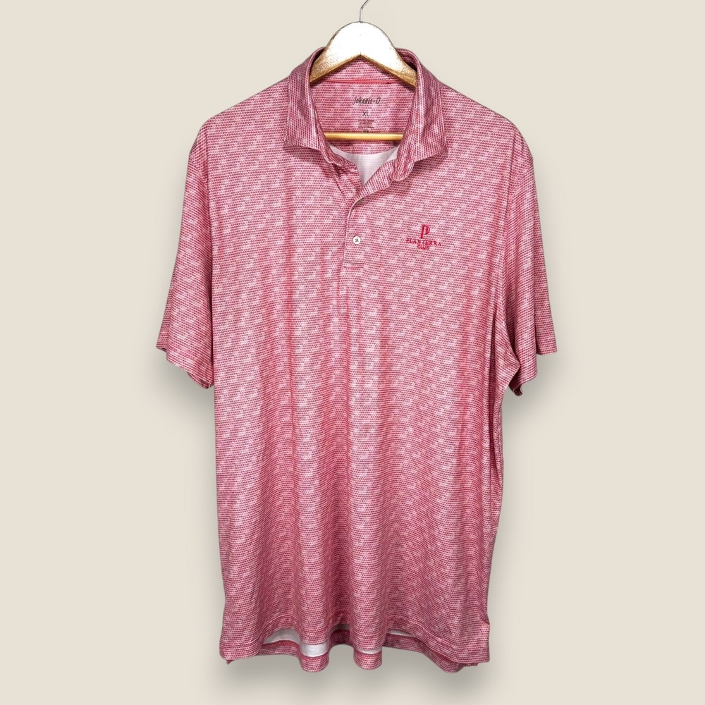 Johnnie-O Jarvis Performance Polo Shirt Men XL Pink White Stretch Planterra Club